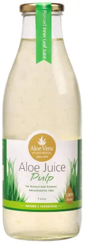 Aloe Vera Aloe Juice Pulp 100% Pure Preservative Free (Glass) 1Lt