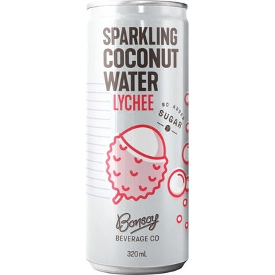 Bonsoy Sparkling Coconut Water Lychee G/F 12x320ml Cans - The O.G Me